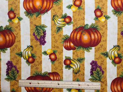 Fall Fabric - Gold and Cream Vertical Stripe (Parallel to Selvage) Fabric