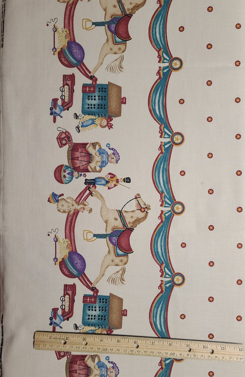 Vintage Rocking Horse Border "Past & Presents" for Daisy Kingdom 1996 - Double Border Print Tan Fabric